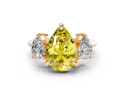 Valencia Yellow Diamond Three Stone Pear Cut 2mm Engagement Ring