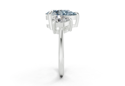 Valencia Blue Diamond Three Stone Pear Cut 2mm Engagement Ring