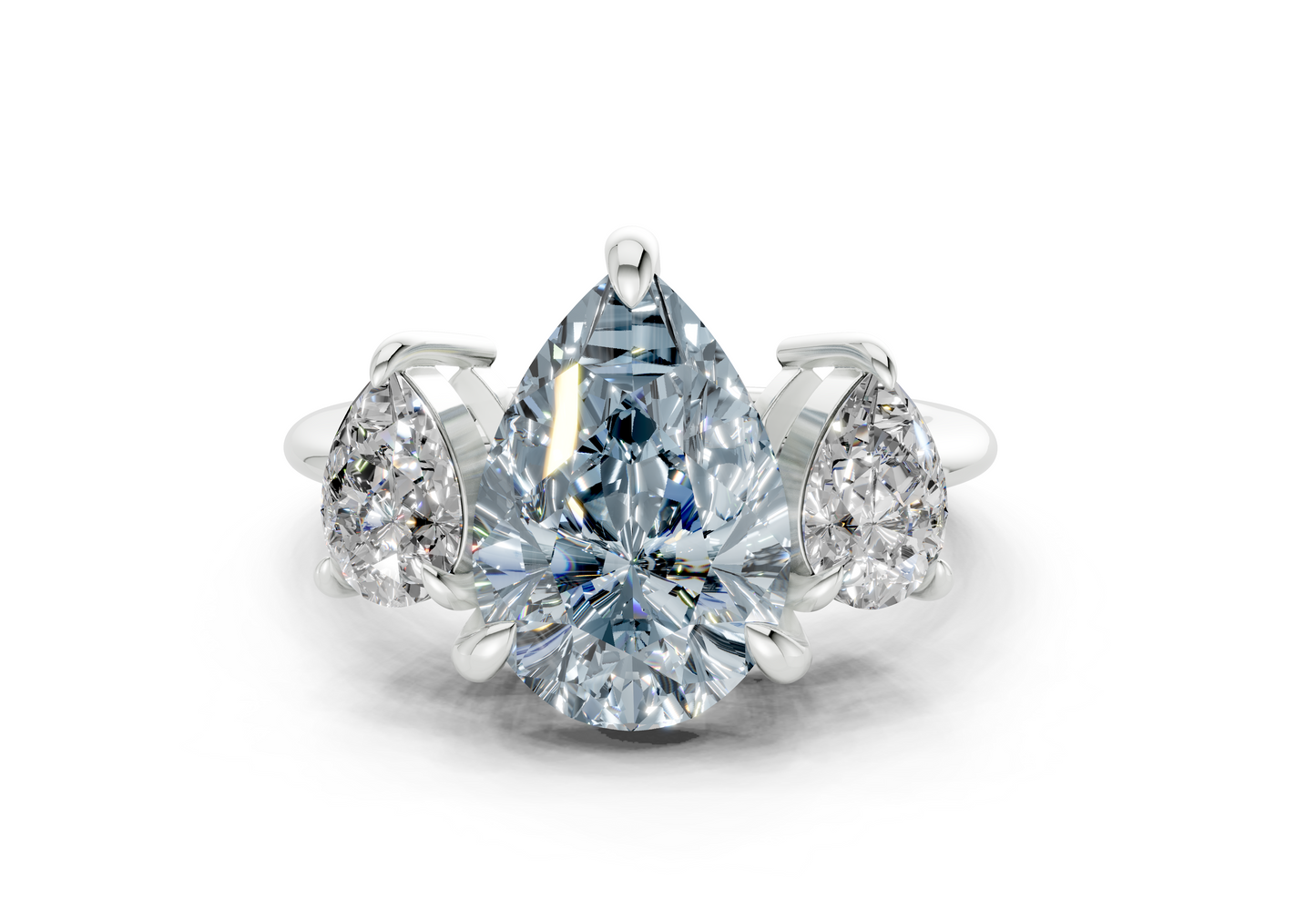 Valencia Blue Diamond Three Stone Pear Cut 2mm Engagement Ring