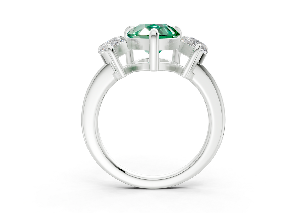 Valencia Emerald Gemstone Three Stone Pear Cut 2mm Engagement Ring
