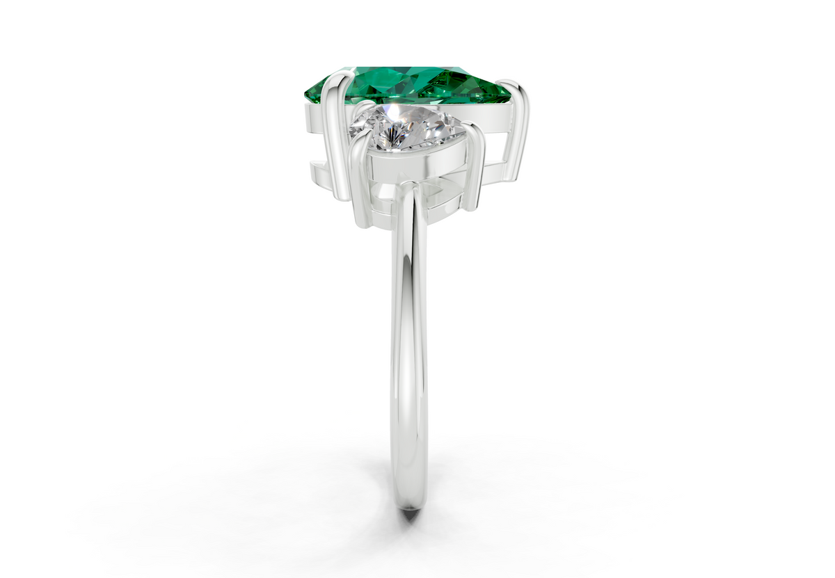 Valencia Emerald Gemstone Three Stone Pear Cut 2mm Engagement Ring