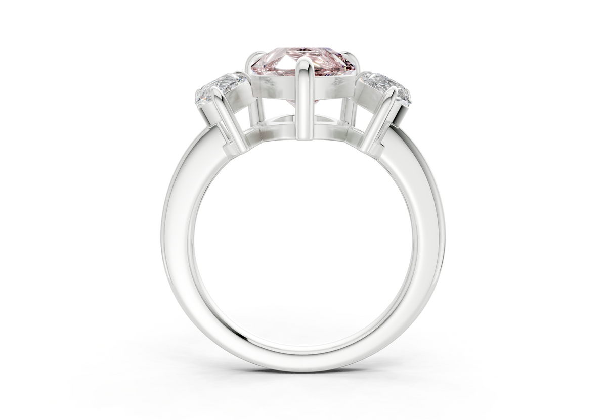 Valencia Pink Diamond Three Stone Pear Cut 2mm Engagement Ring
