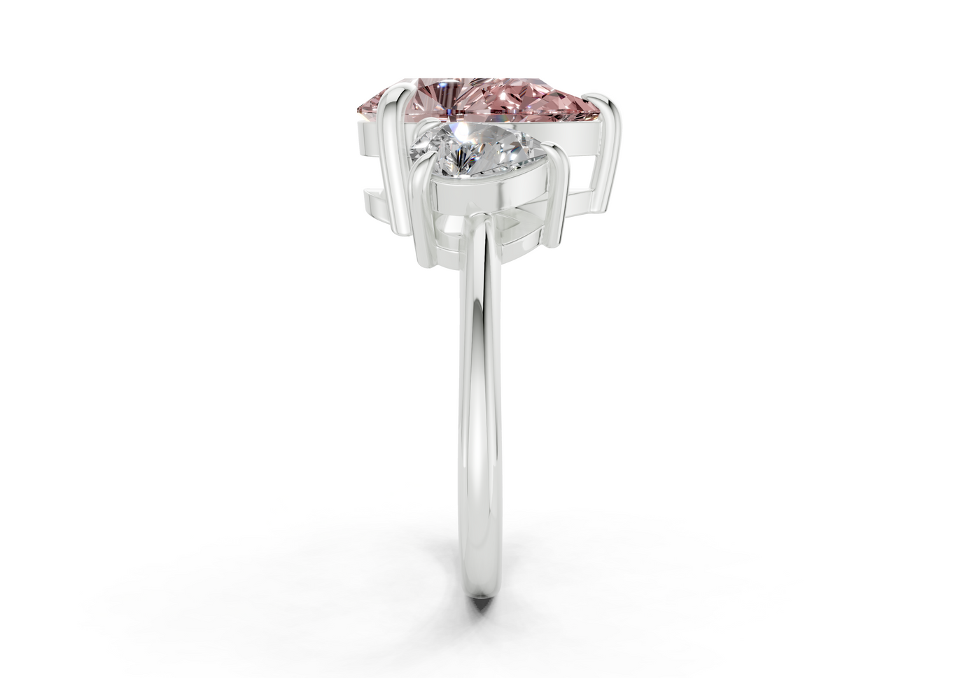 Valencia Pink Diamond Three Stone Pear Cut 2mm Engagement Ring