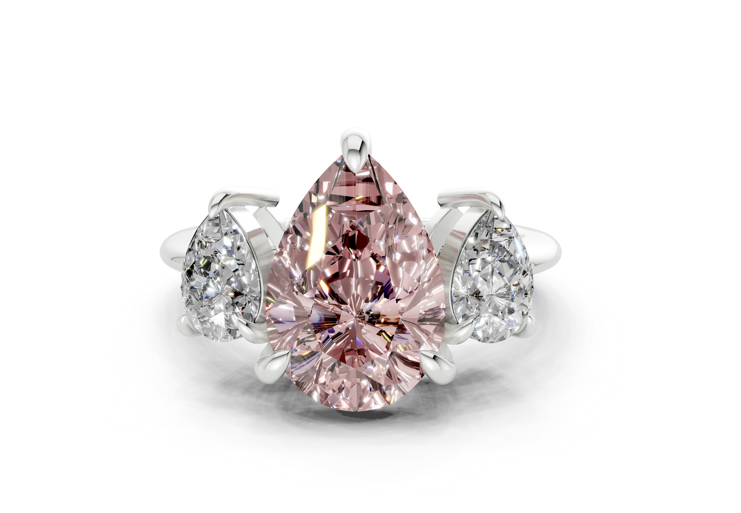 Valencia Pink Diamond Three Stone Pear Cut 2mm Engagement Ring