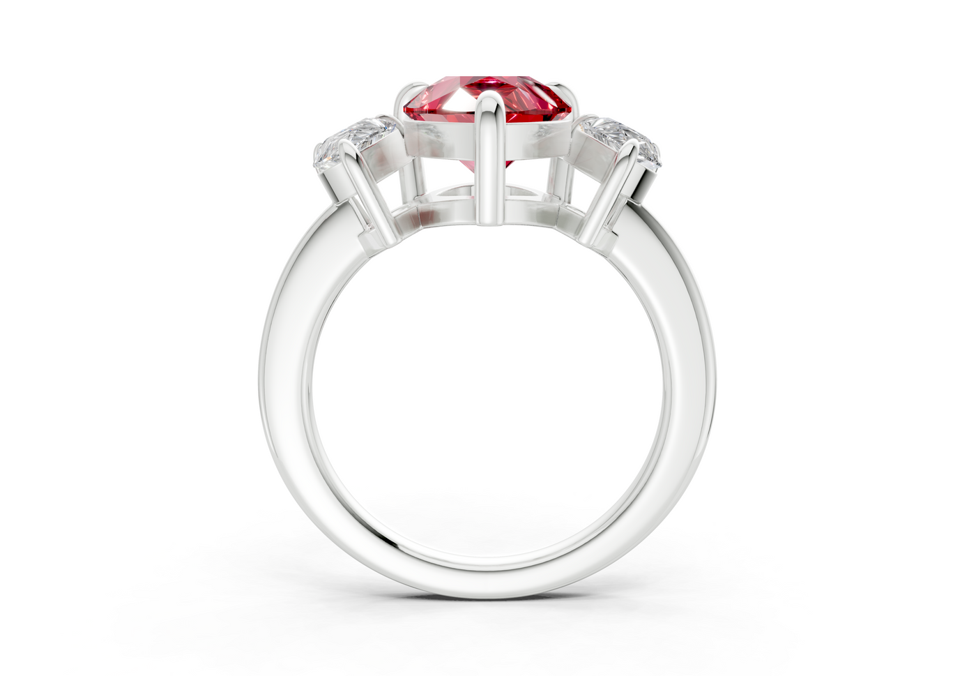 Valencia Ruby Gemstone Three Stone Pear Cut 2mm Engagement Ring