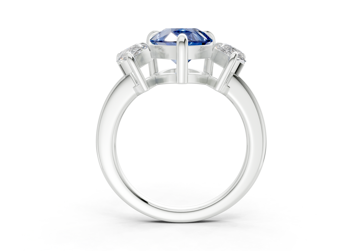 Valencia Sapphire Gemstone Three Stone Pear Cut 2mm Engagement Ring