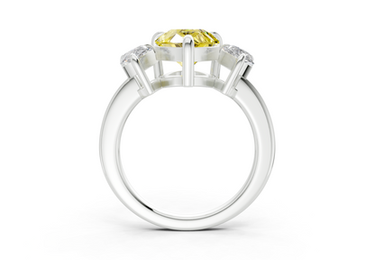 Valencia Yellow Diamond Three Stone Pear Cut 2mm Engagement Ring