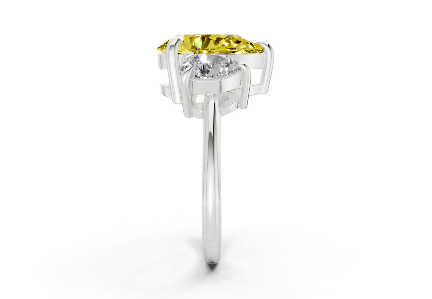 Valencia Yellow Diamond Three Stone Pear Cut 2mm Engagement Ring