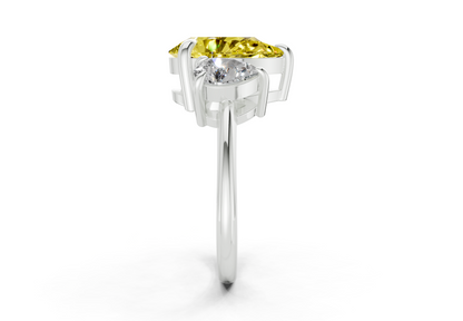 Valencia Yellow Diamond Three Stone Pear Cut 2mm Engagement Ring