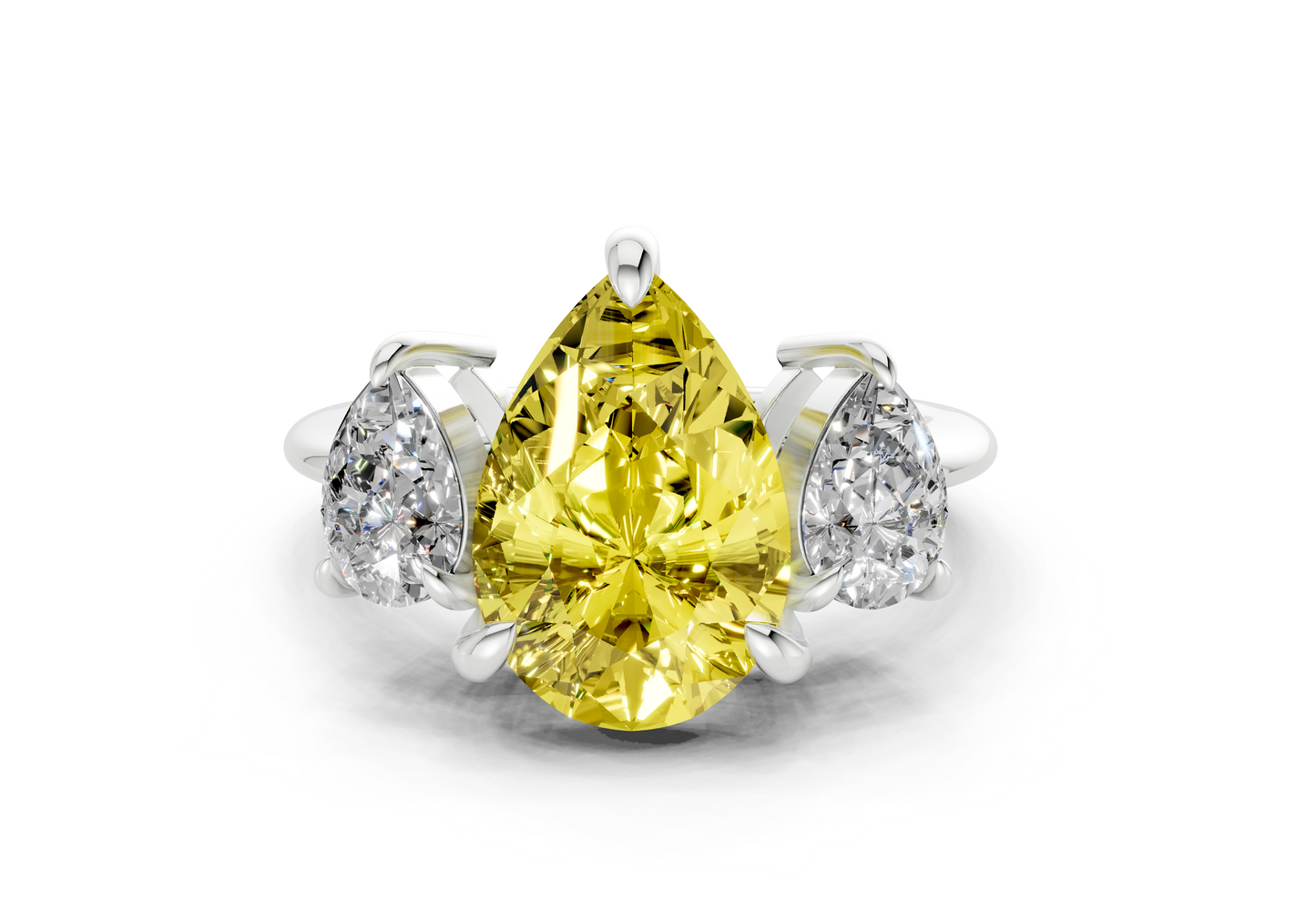 Valencia Yellow Diamond Three Stone Pear Cut 2mm Engagement Ring