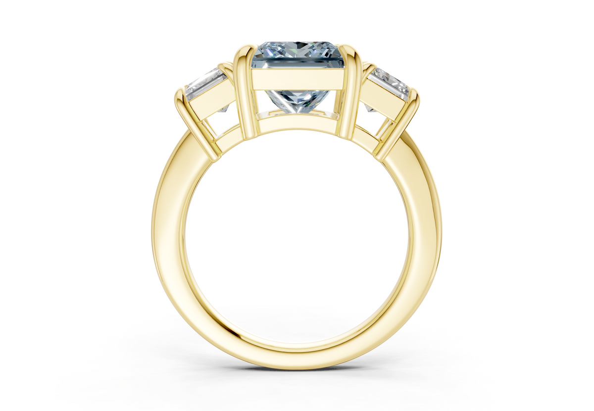 Valencia Blue Diamond Three Stone Princess Cut 2mm Engagement Ring