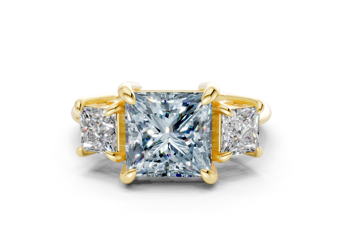 Valencia Blue Diamond Three Stone Princess Cut 2mm Engagement Ring