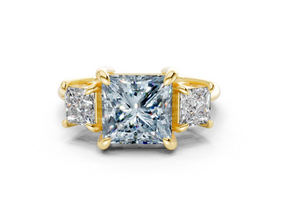 Valencia Blue Diamond Three Stone Princess Cut 2mm Engagement Ring