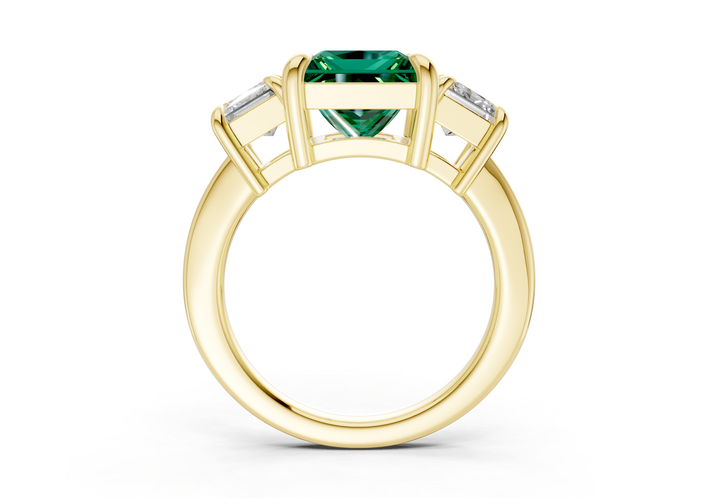 Valencia Emerald Gemstone Three Stone Princess Cut 2mm Engagement Ring
