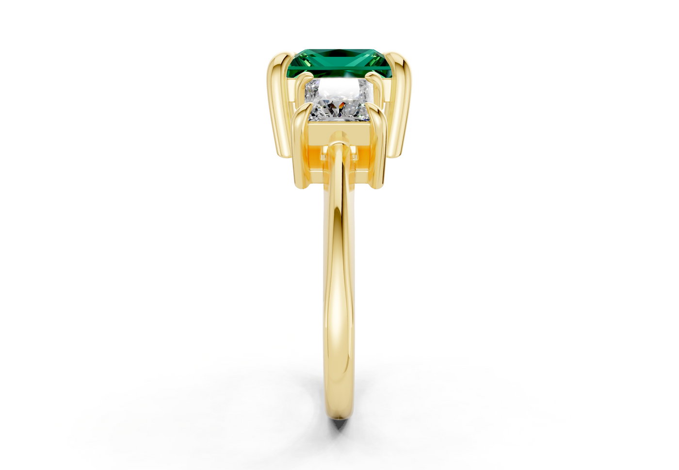 Valencia Emerald Gemstone Three Stone Princess Cut 2mm Engagement Ring
