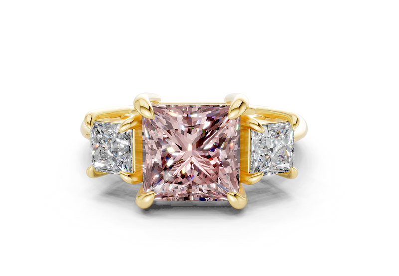 Valencia Pink Diamond Three Stone Princess Cut 2mm Engagement Ring