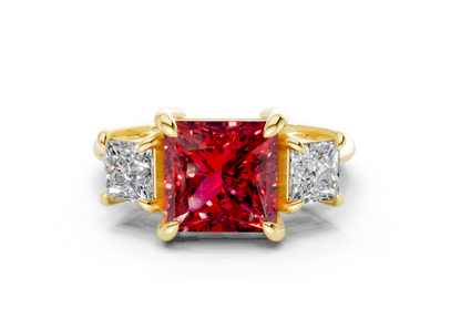 Valencia Ruby Gemstone Three Stone Princess Cut 2mm Engagement Ring