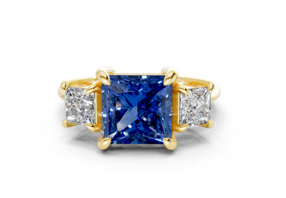 Valencia Sapphire Gemstone Three Stone Princess Cut 2mm Engagement Ring