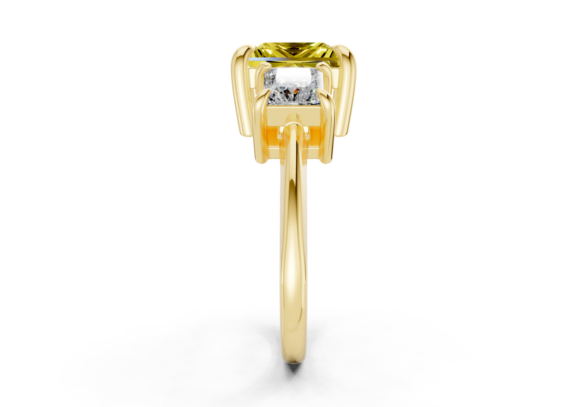 Valencia Yellow Diamond Three Stone Princess Cut 2mm Engagement Ring