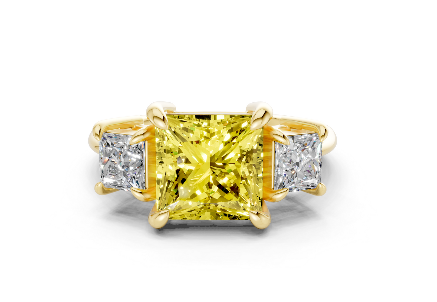 Valencia Yellow Diamond Three Stone Princess Cut 2mm Engagement Ring