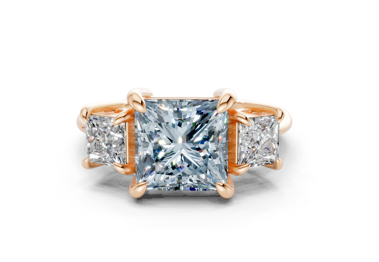 Valencia Blue Diamond Three Stone Princess Cut 2mm Engagement Ring