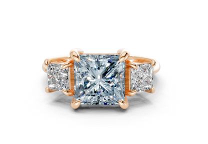 Valencia Blue Diamond Three Stone Princess Cut 2mm Engagement Ring
