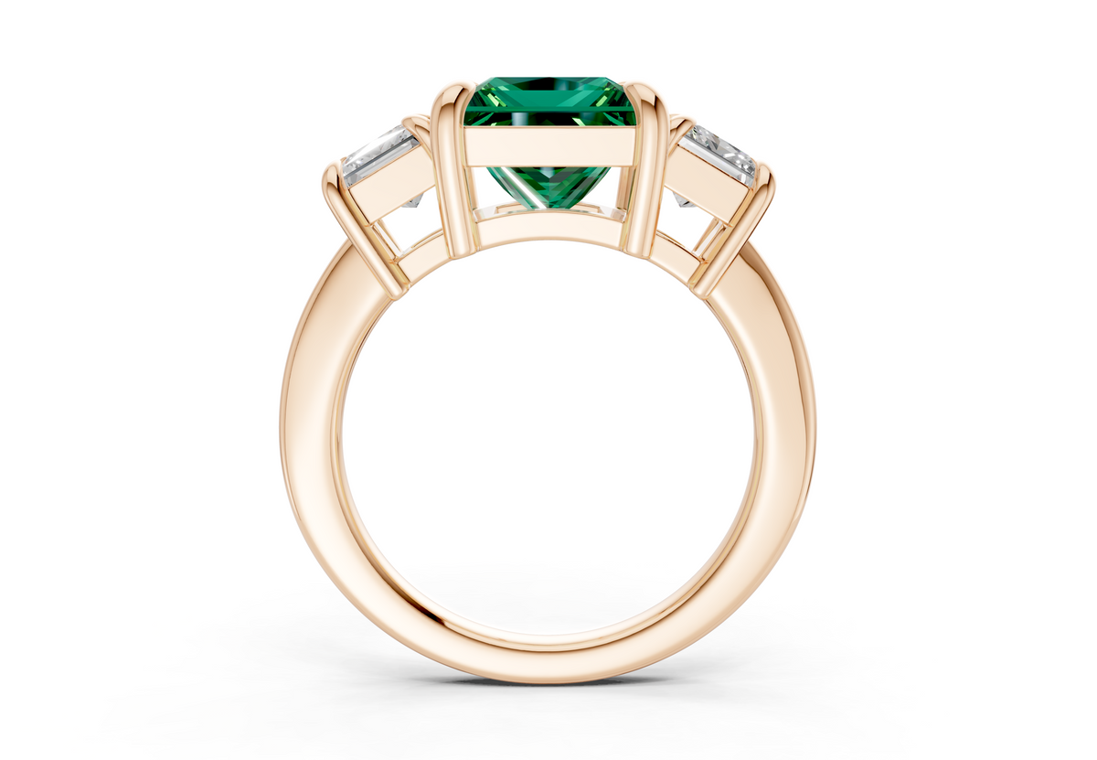 Valencia Emerald Gemstone Three Stone Princess Cut 2mm Engagement Ring
