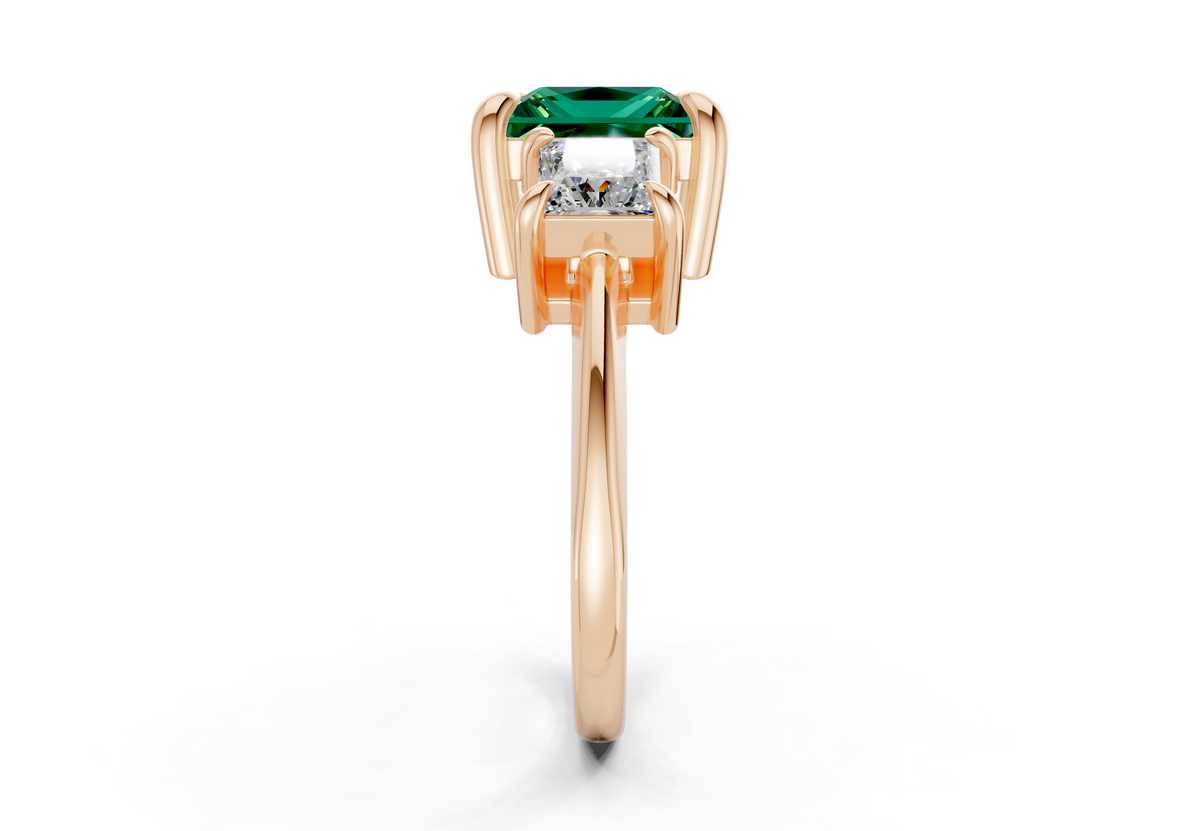Valencia Emerald Gemstone Three Stone Princess Cut 2mm Engagement Ring