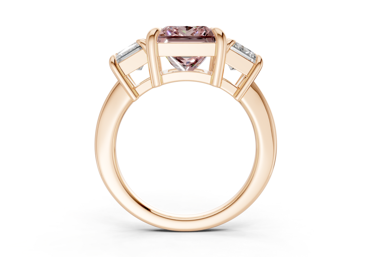 Valencia Pink Diamond Three Stone Princess Cut 2mm Engagement Ring