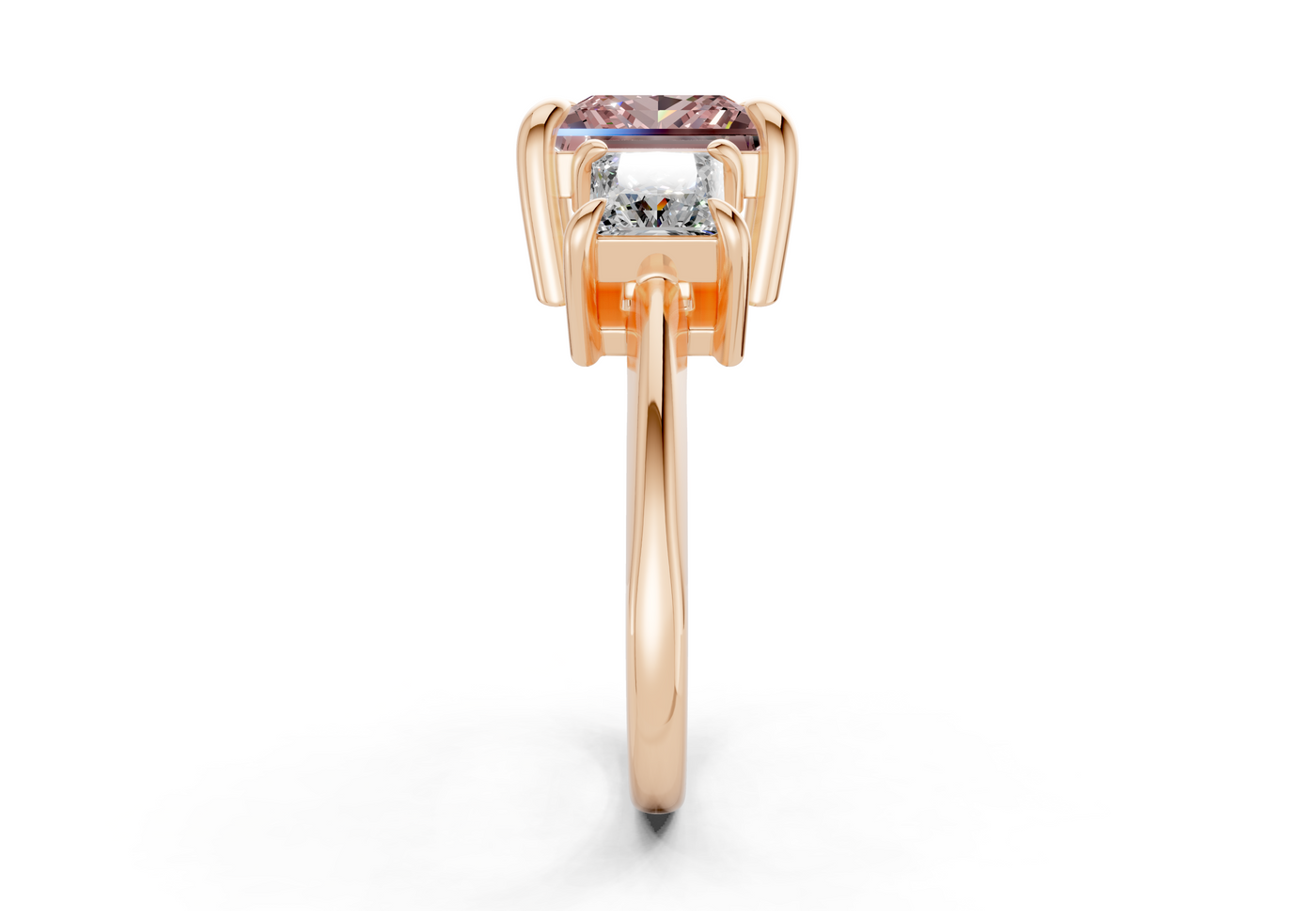 Valencia Pink Diamond Three Stone Princess Cut 2mm Engagement Ring
