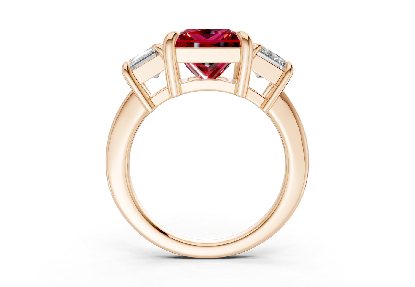 Valencia Ruby Gemstone Three Stone Princess Cut 2mm Engagement Ring