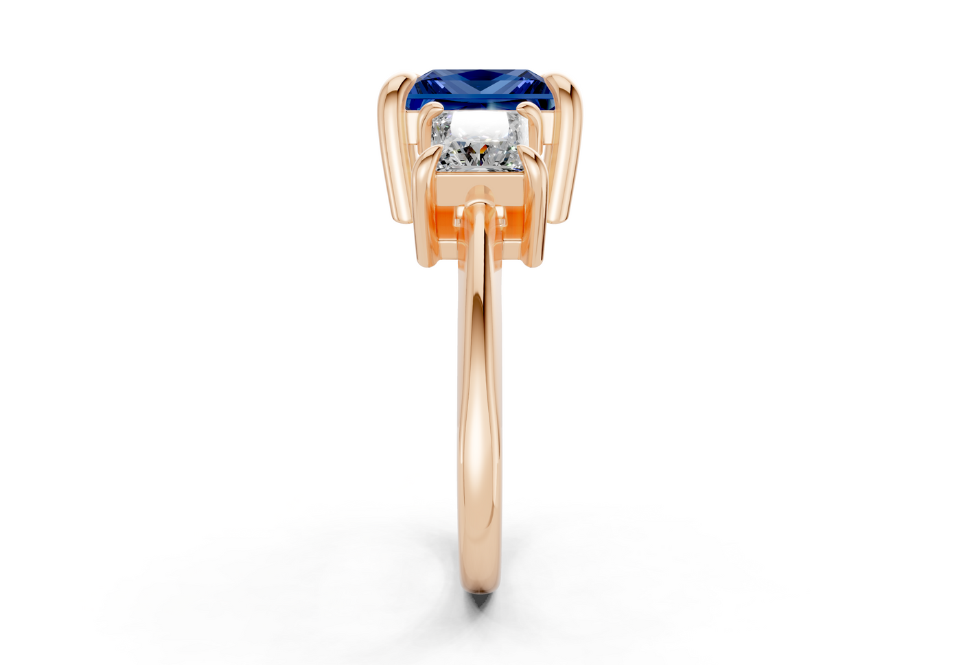 Valencia Sapphire Gemstone Three Stone Princess Cut 2mm Engagement Ring