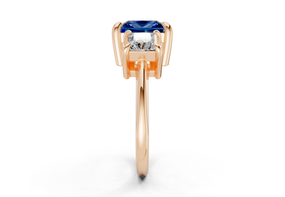 Valencia Sapphire Gemstone Three Stone Princess Cut 2mm Engagement Ring