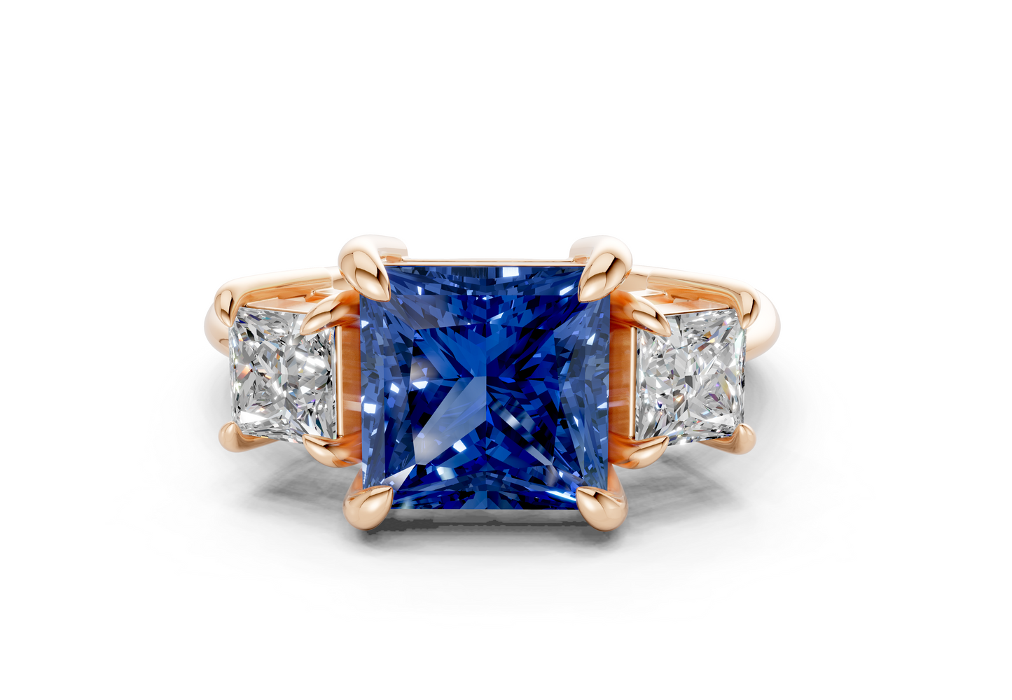 Valencia Sapphire Gemstone Three Stone Princess Cut 2mm Engagement Ring