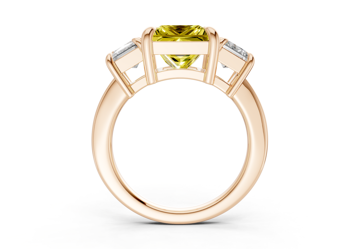 Valencia Yellow Diamond Three Stone Princess Cut 2mm Engagement Ring