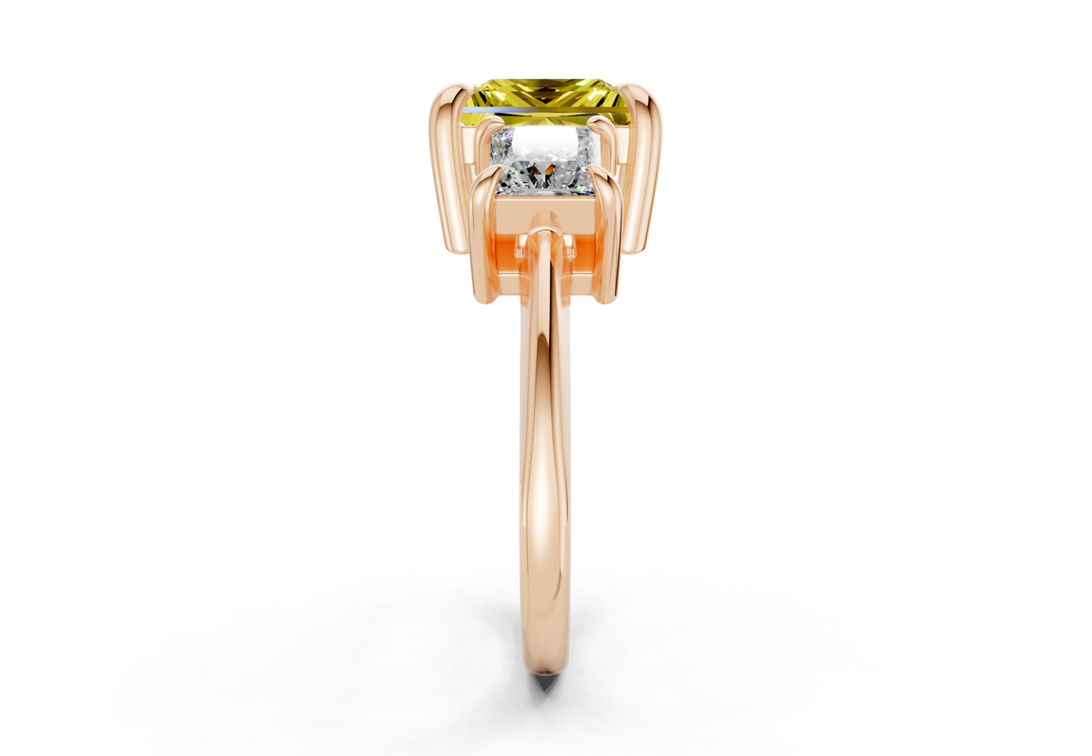 Valencia Yellow Diamond Three Stone Princess Cut 2mm Engagement Ring