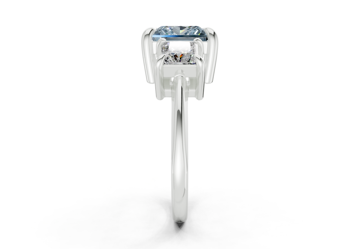 Valencia Blue Diamond Three Stone Princess Cut 2mm Engagement Ring