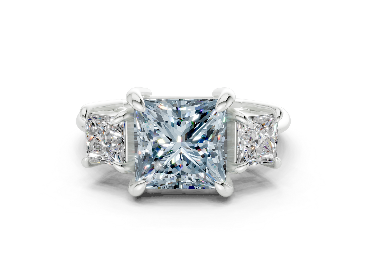 Valencia Blue Diamond Three Stone Princess Cut 2mm Engagement Ring