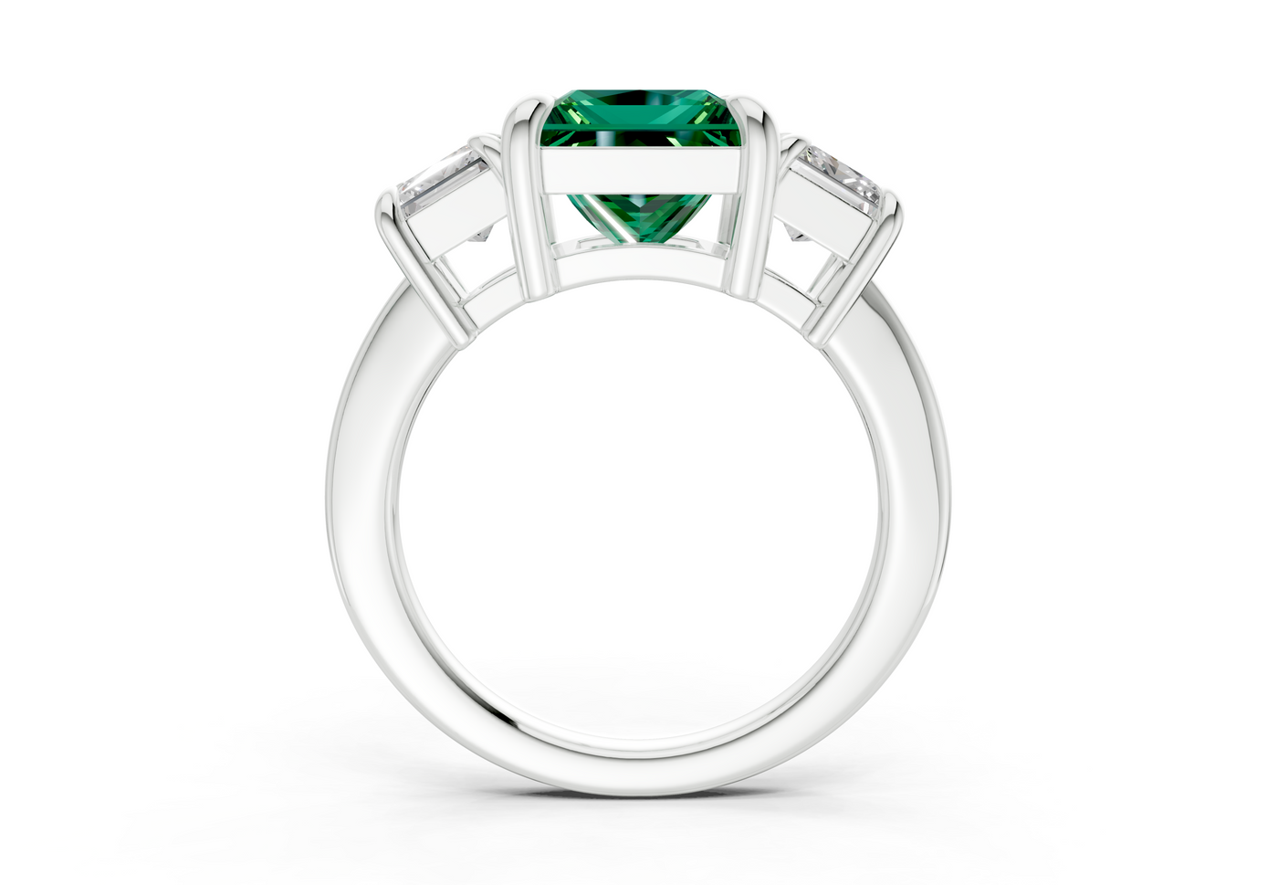 Valencia Emerald Gemstone Three Stone Princess Cut 2mm Engagement Ring