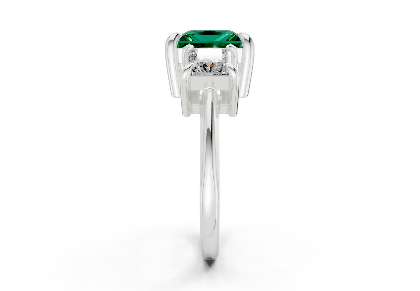 Valencia Emerald Gemstone Three Stone Princess Cut 2mm Engagement Ring