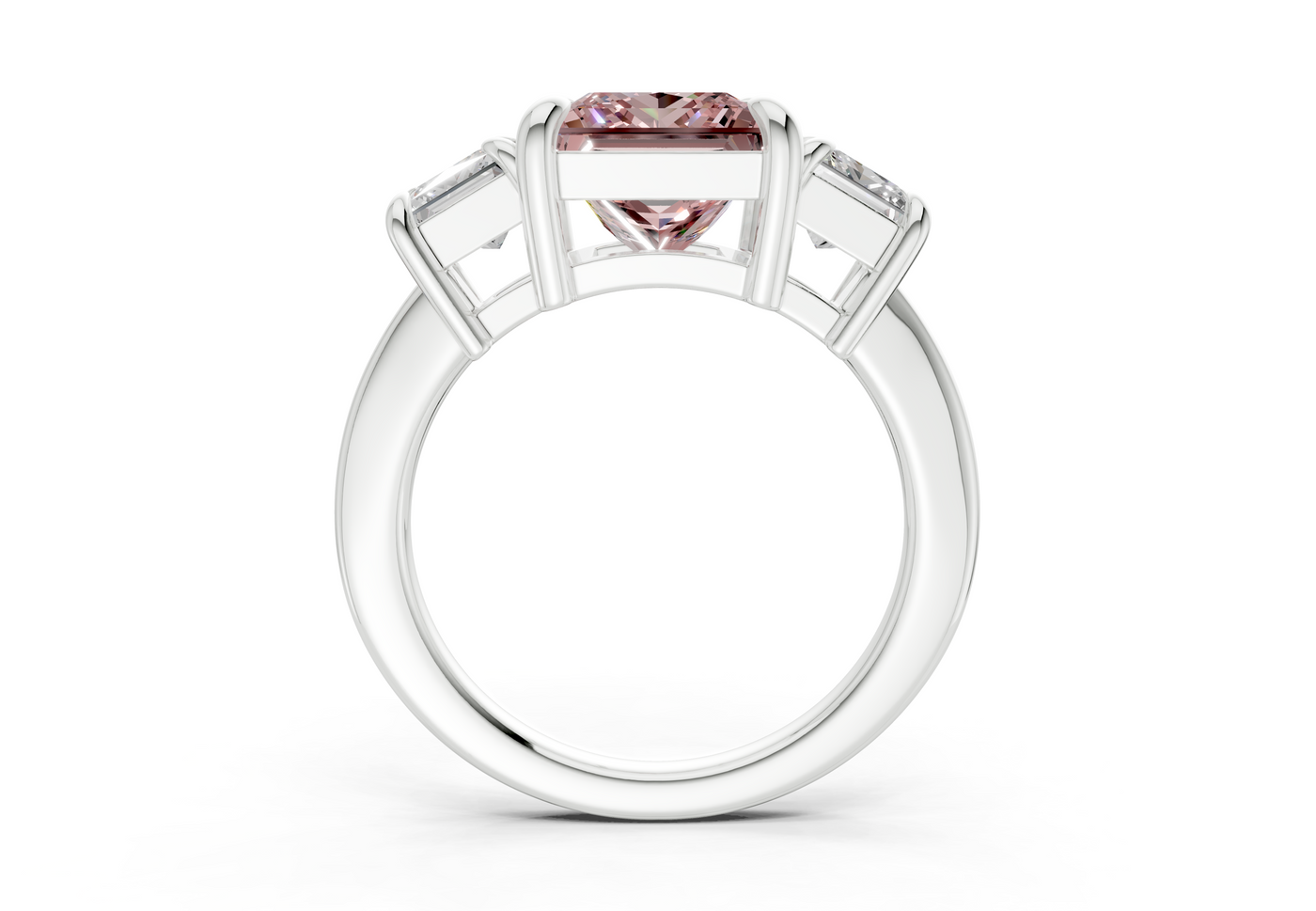 Valencia Pink Diamond Three Stone Princess Cut 2mm Engagement Ring
