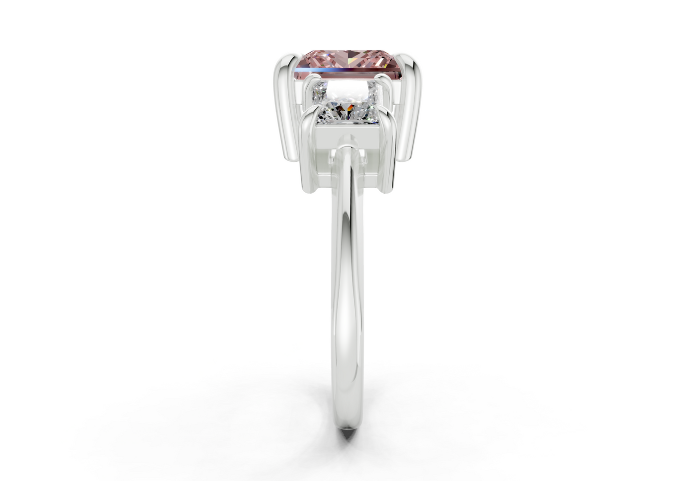 Valencia Pink Diamond Three Stone Princess Cut 2mm Engagement Ring