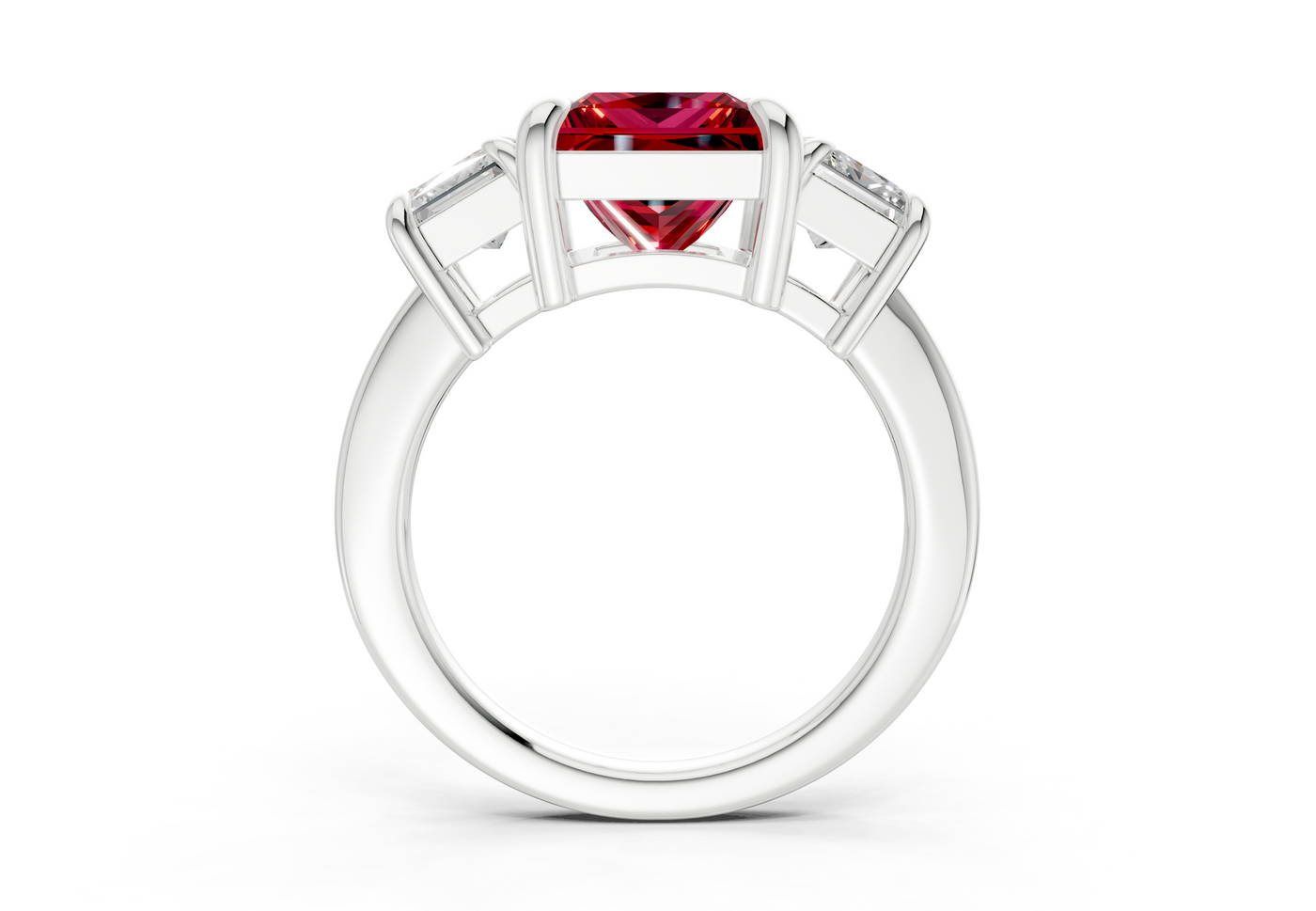 Valencia Ruby Gemstone Three Stone Princess Cut 2mm Engagement Ring