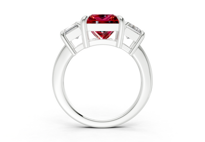 Valencia Ruby Gemstone Three Stone Princess Cut 2mm Engagement Ring