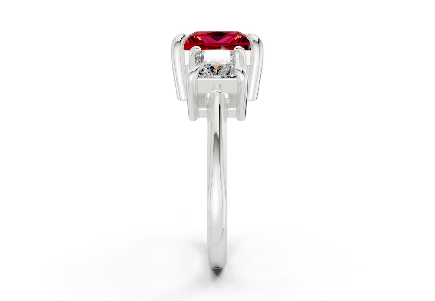Valencia Ruby Gemstone Three Stone Princess Cut 2mm Engagement Ring