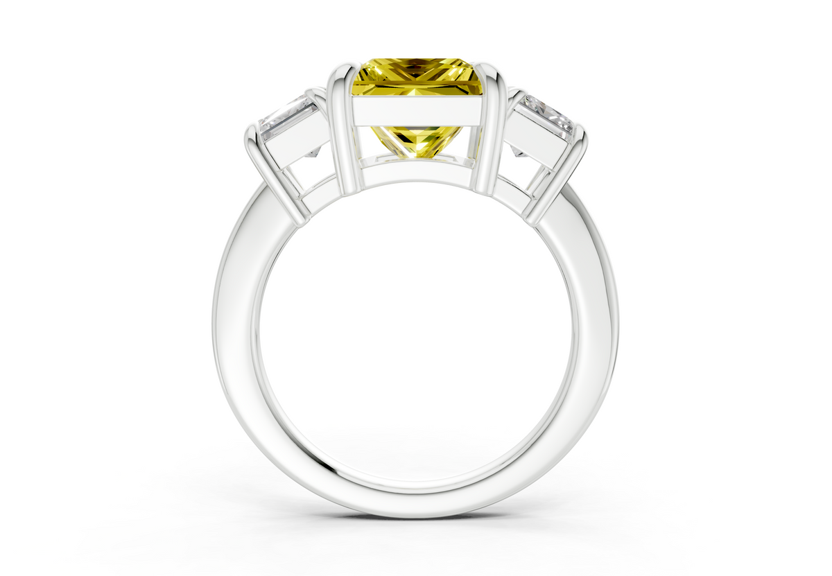 Valencia Yellow Diamond Three Stone Princess Cut 2mm Engagement Ring