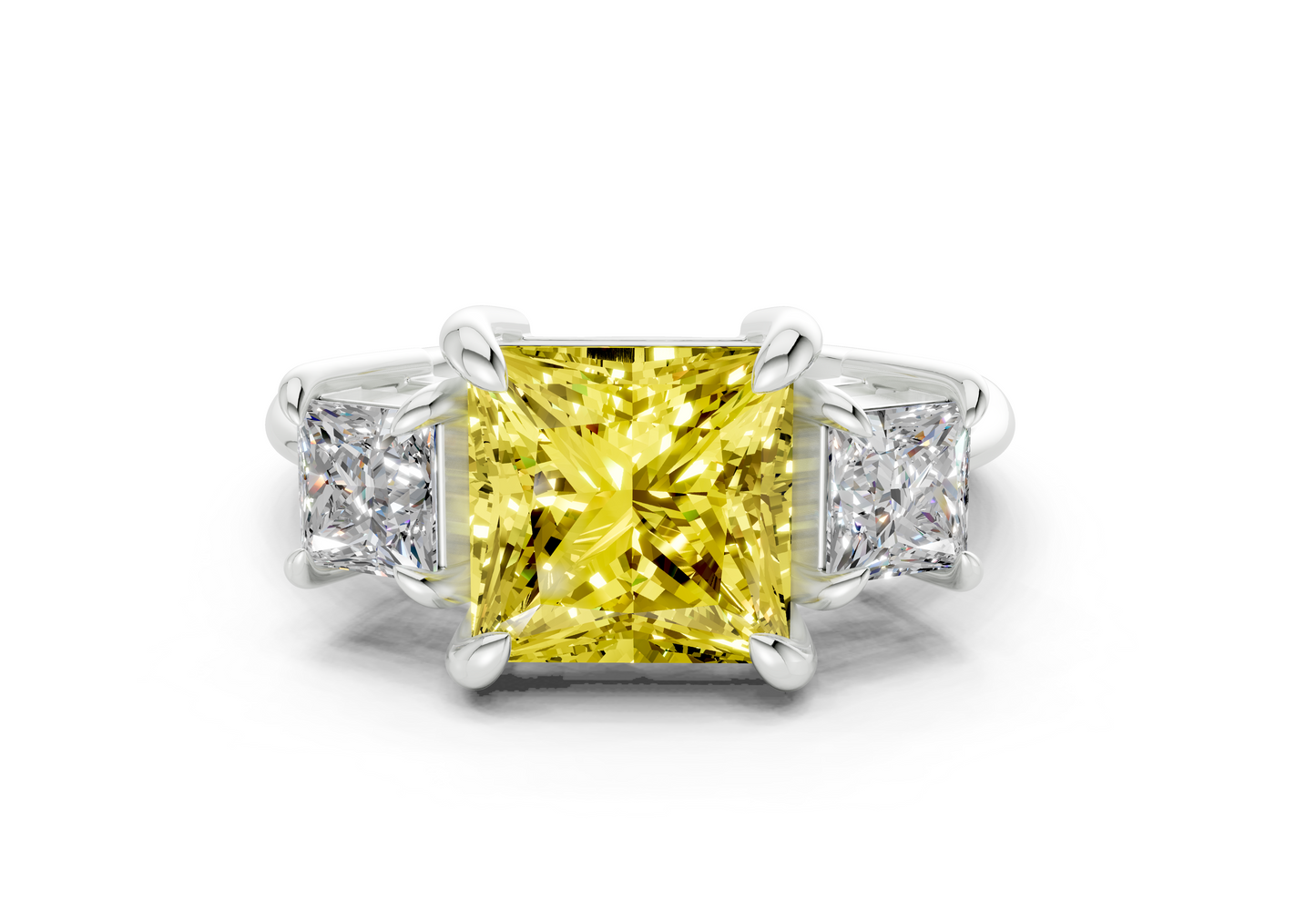 Valencia Yellow Diamond Three Stone Princess Cut 2mm Engagement Ring