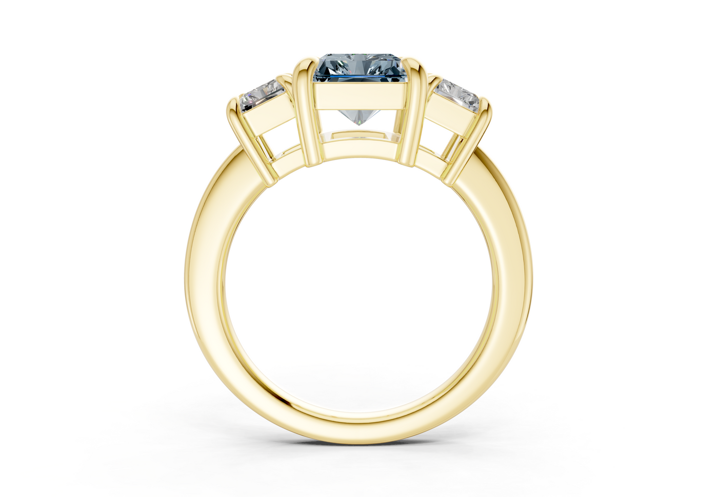 Valencia Blue Diamond Three Stone Radiant Cut 2mm Engagement Ring