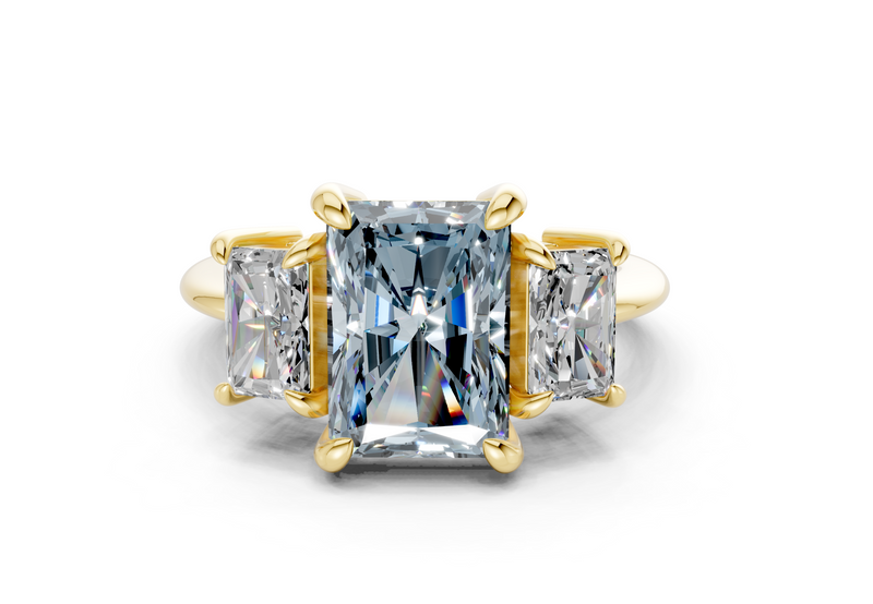 Valencia Blue Diamond Three Stone Radiant Cut 2mm Engagement Ring