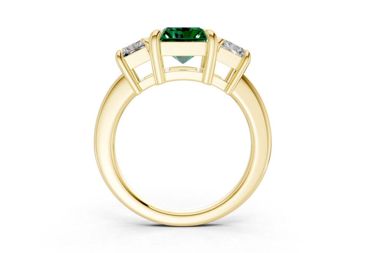 Valencia Emerald Gemstone Three Stone Radiant Cut 2mm Engagement Ring